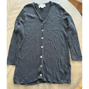 Duna Vintage Handloomed Knit Sweater Jet Black Buttons V-Neck Y2K Cardigan